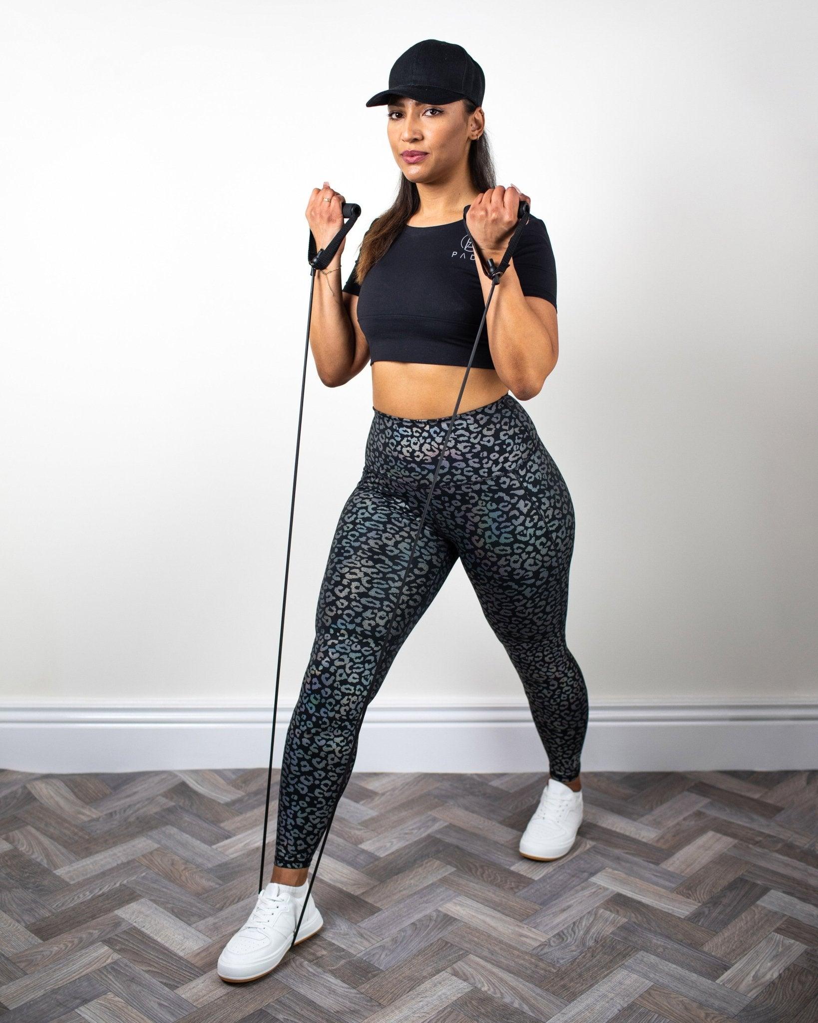PADA Knee Padded Leggings Iridescent Leopard Print Pada